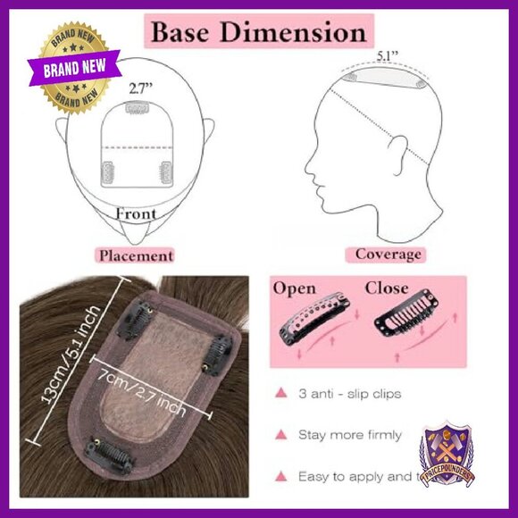 Silk Base Human Hair Topper with Air Bangs, 150% Density Clip-In main image 5